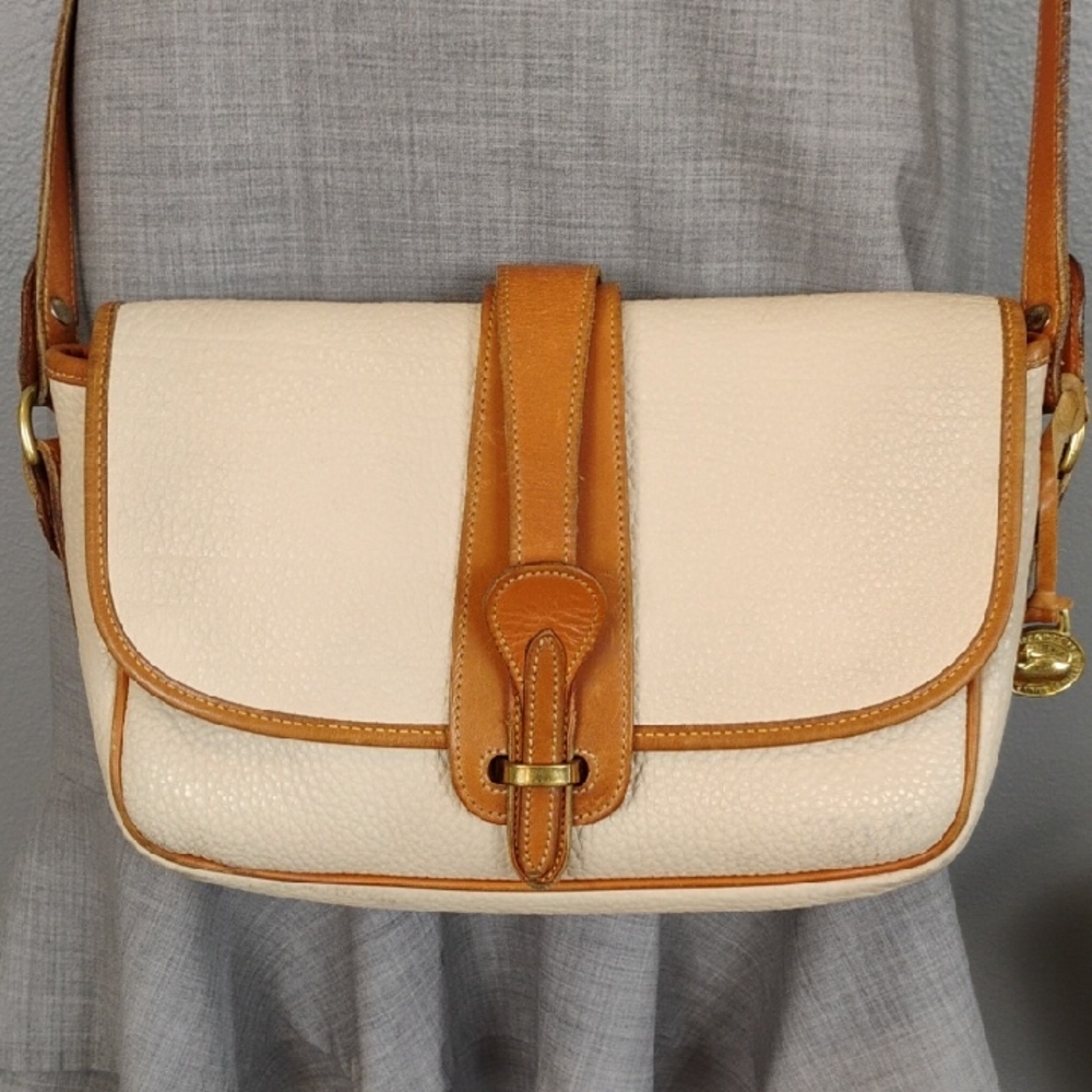 Dooney & Bourke Cream and Tan Leather Crossbody Bag with Gold Hardware
